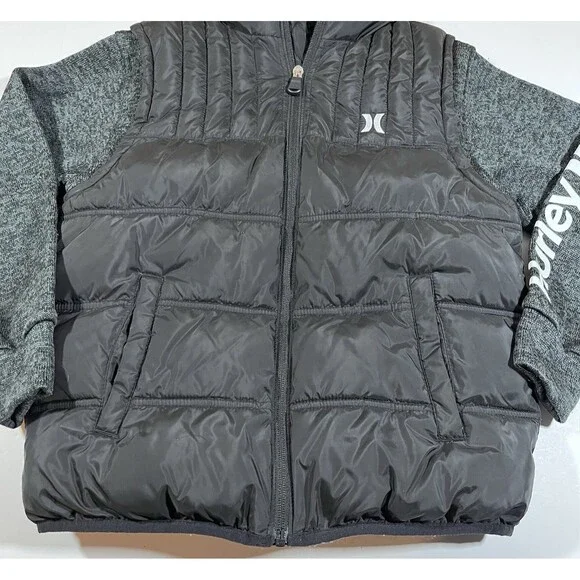 Hurley Black Hybrid Winter Puffer Jacket Hoodie Insulated Boys Mediun 10-12 - Picture 2 of 8
